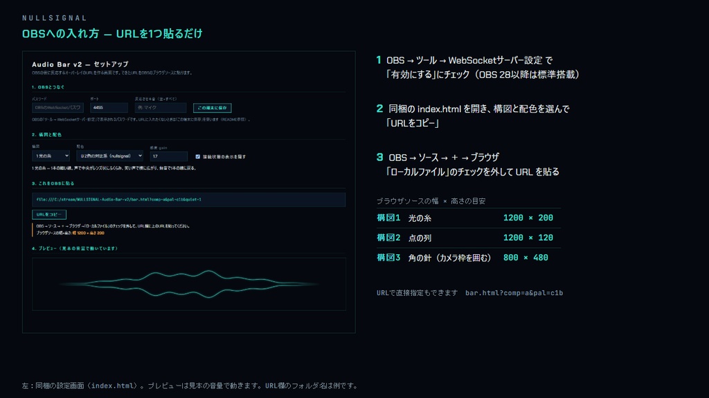声・音声に反応するOBSオーバーレイ|光の糸・点の列・ワイプ枠の3構図×3配色【無料版あり】