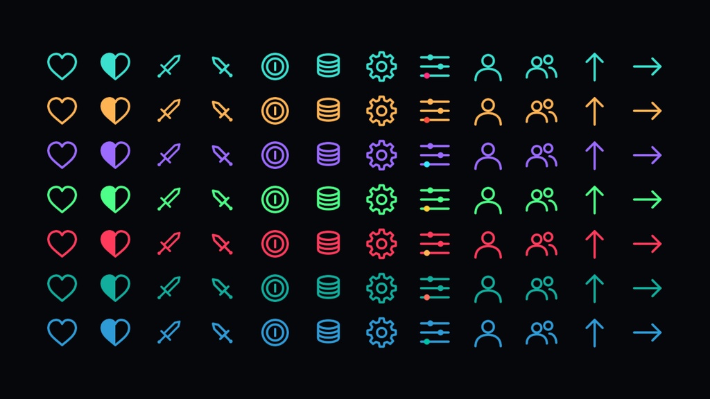 Dark-Tech アイコン200【SVG・PNG/7色/ゲームUI・商用可】