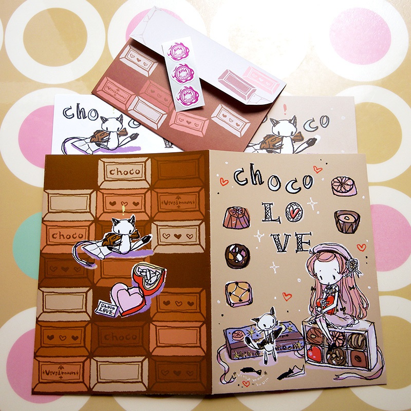 レターセット『Choco LOVE』【A5便箋×2柄 メモ 封筒 シール ホルダー】