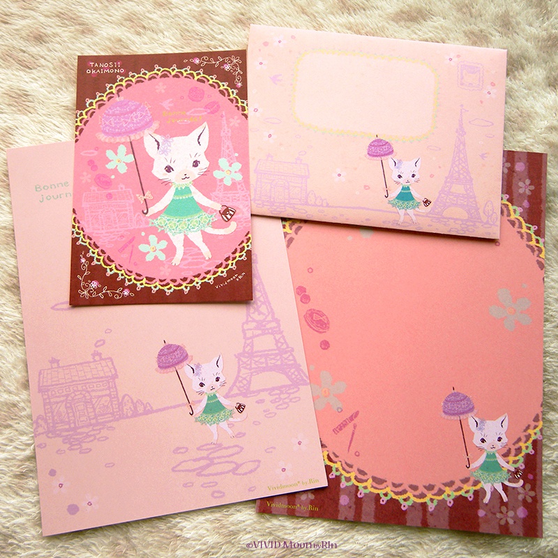 レターセット『白猫のお嬢さん』【A5便箋×2柄 封筒 シール 絵葉書】