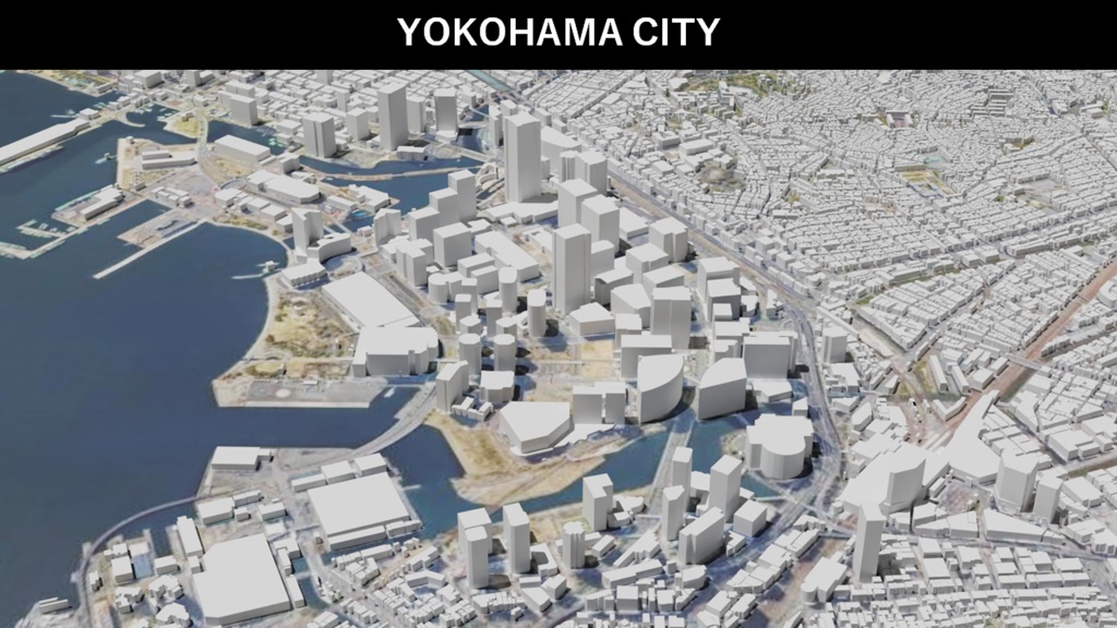 横浜駅～みなとみらい周辺の広域3Dモデル【3Dモデル 3Dプリンターデータ】