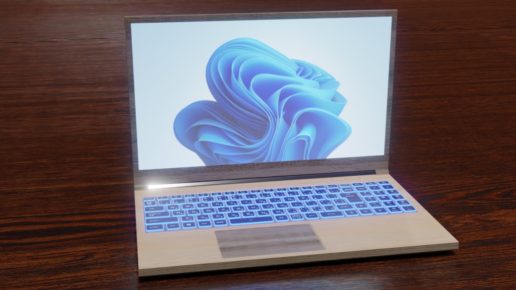 【3Dモデル】木製のノートPC・wooden laptop