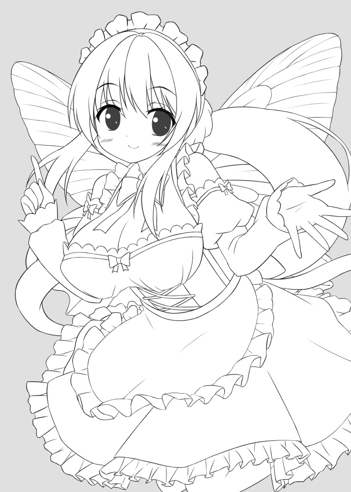 【線画】メイドさんで妖精さんな女の子の塗り絵