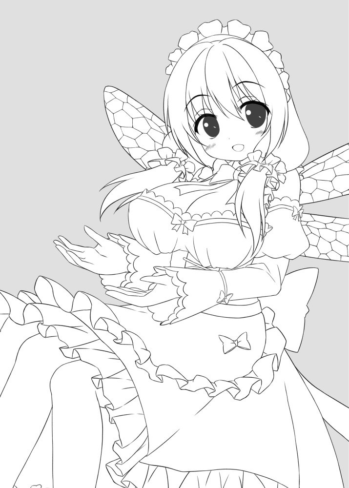 【線画】メイドさんで妖精さんな女の子の塗り絵