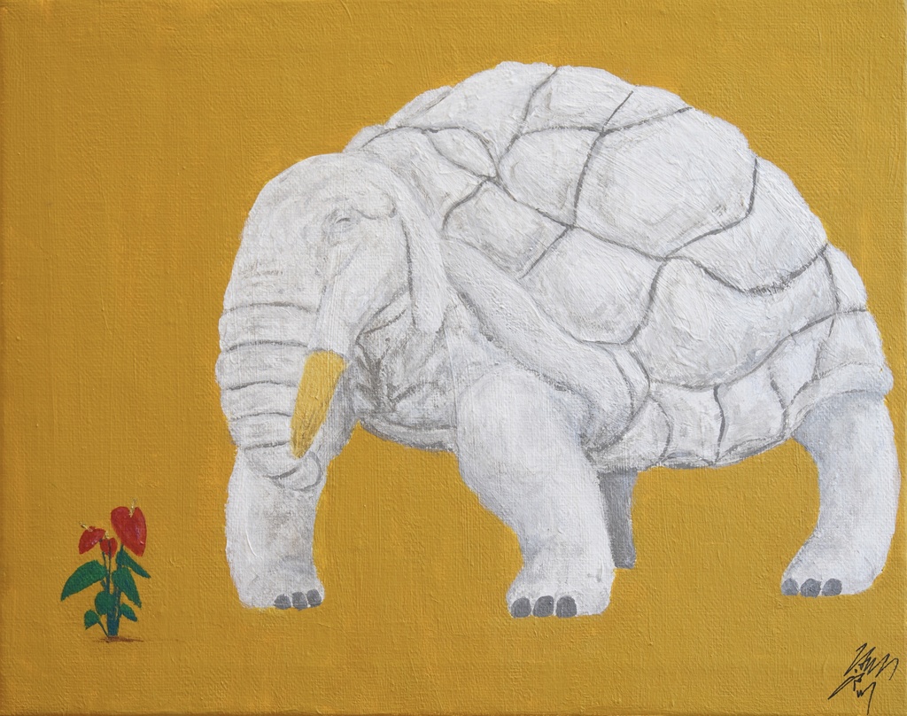 [原画]　象亀とアンスリウム