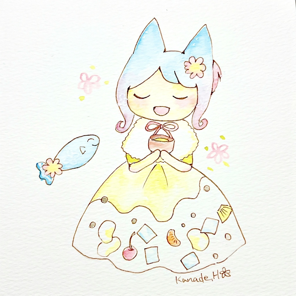 【額入り原画】あんみつ/りんとおさかなさん