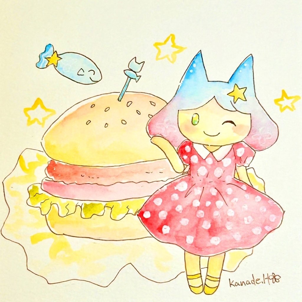 【額入り原画】ハンバーガー/りんとおさかなさん