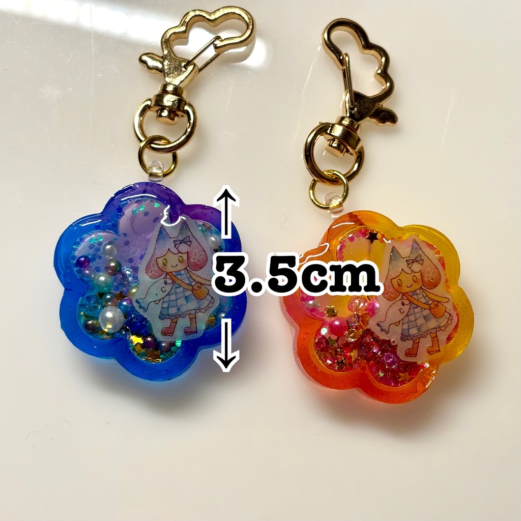 【レジンキーホルダー+豆色紙原画】りんとウィッシュ-花+豆色紙セット