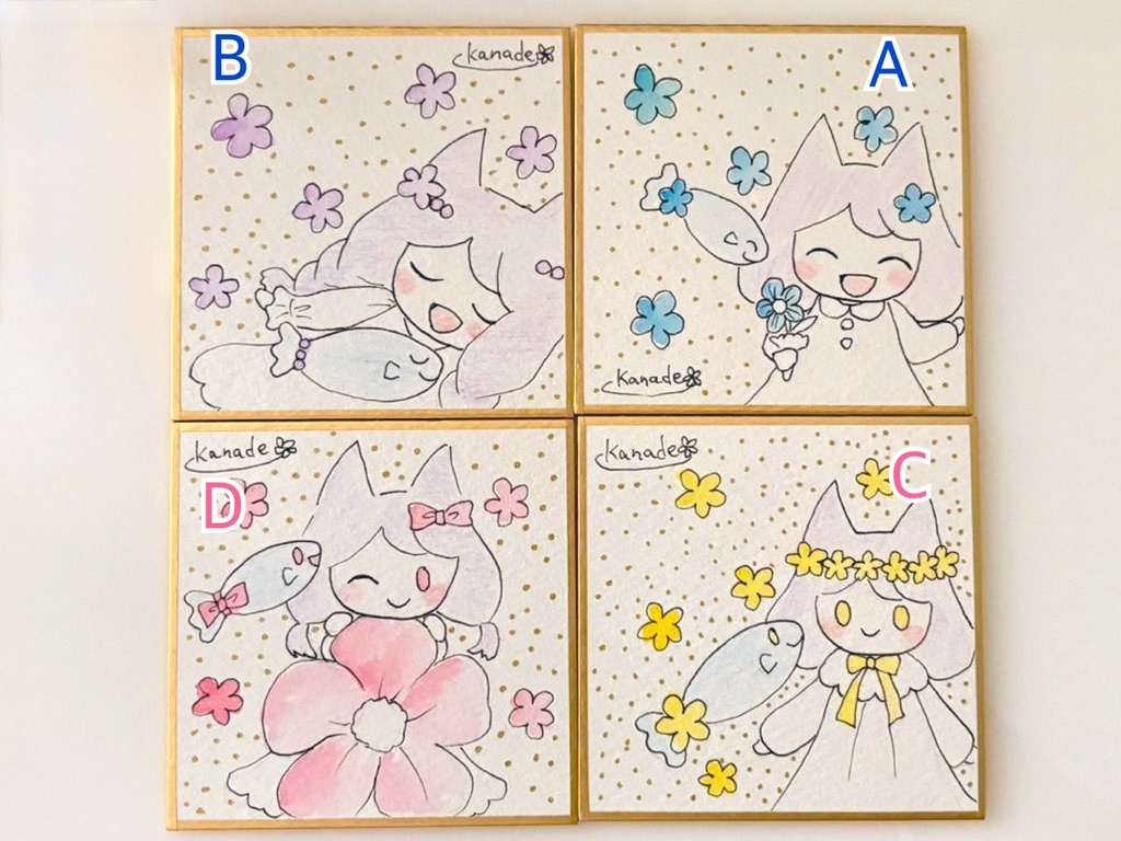 【レジンキーホルダー+豆色紙原画】りんとウィッシュ-花+豆色紙セット