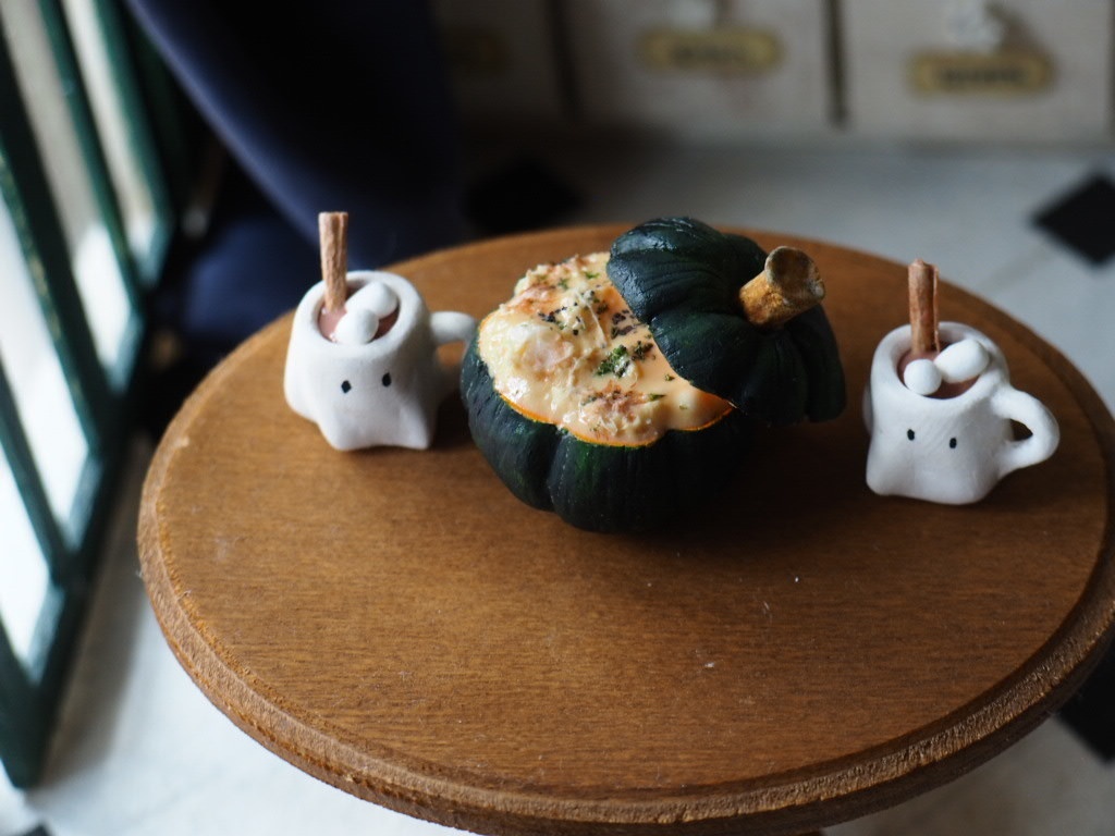 ミニチュアフード【まるごとカボチャグラタンとおばけちゃんコップ】