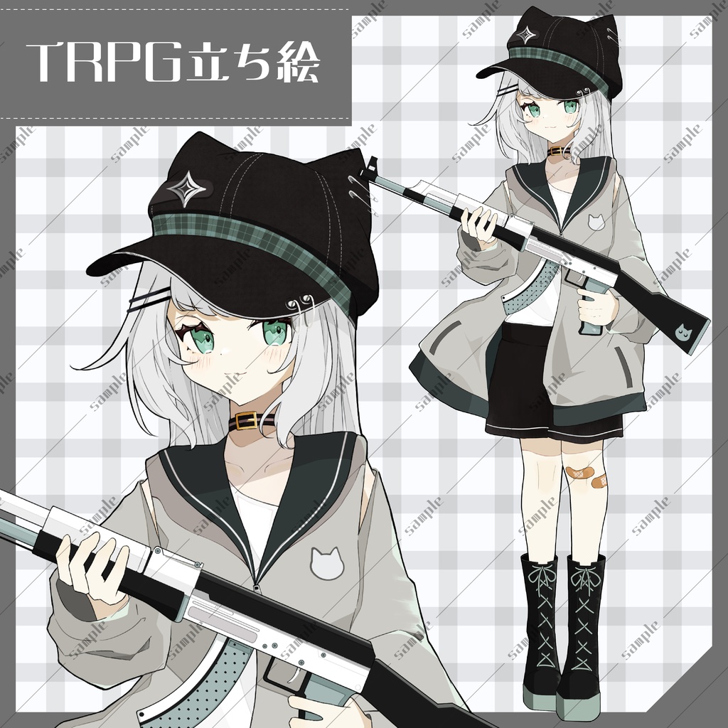 【立ち絵素材】猫耳キャスケットのパーカー女子