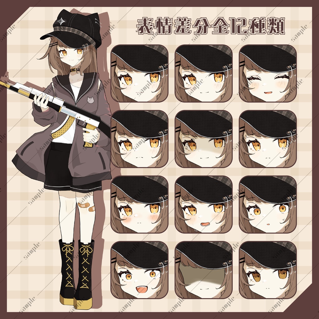 【立ち絵素材】猫耳キャスケットのパーカー女子