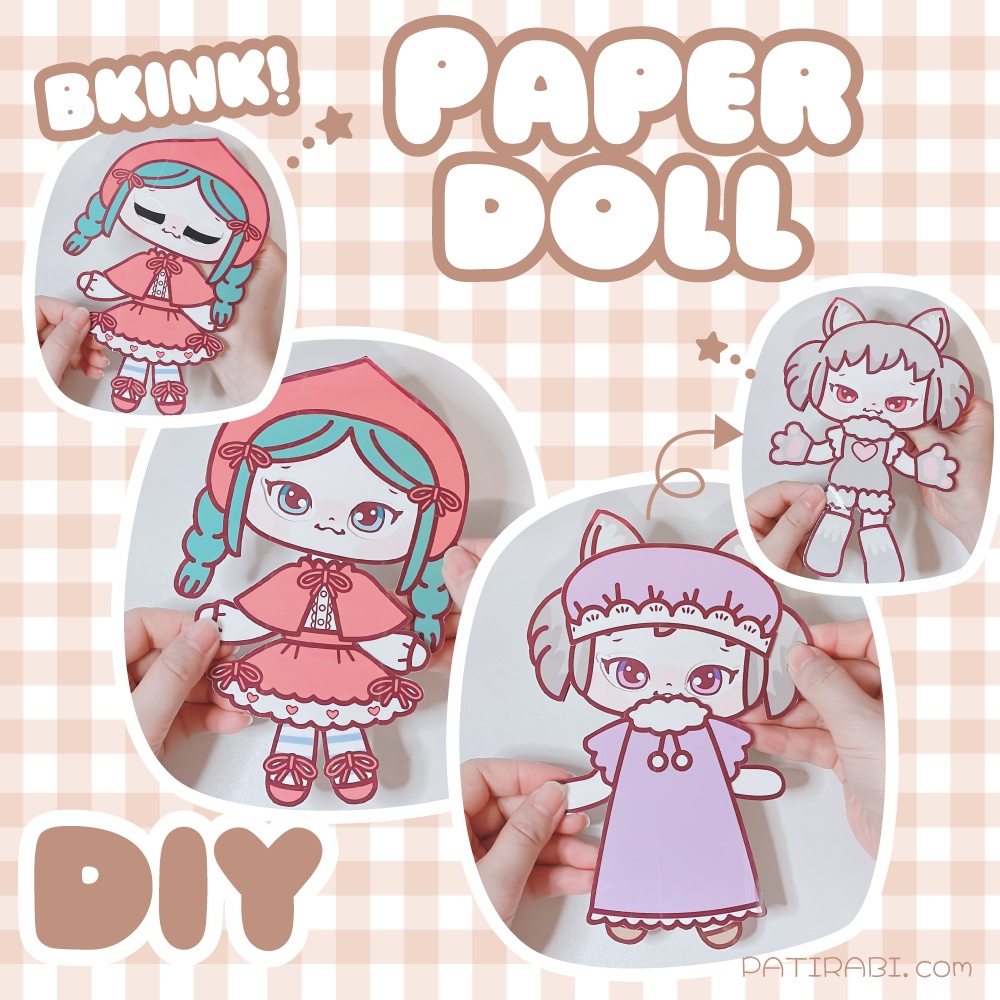 動く!★紙人形 赤ずきんちゃん、おばあさんと狼 ワイヤーなし DIY (Printable)Moving Paper Doll without Wire【Little Red Riding Hood, Grandma and Wolf】