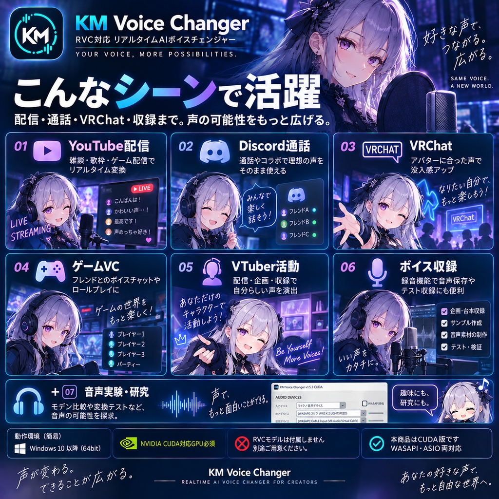 【RVC対応】KM Voice Changer|低遅延リアルタイムAIボイスチェンジャー【配信・Discord・VRChat】