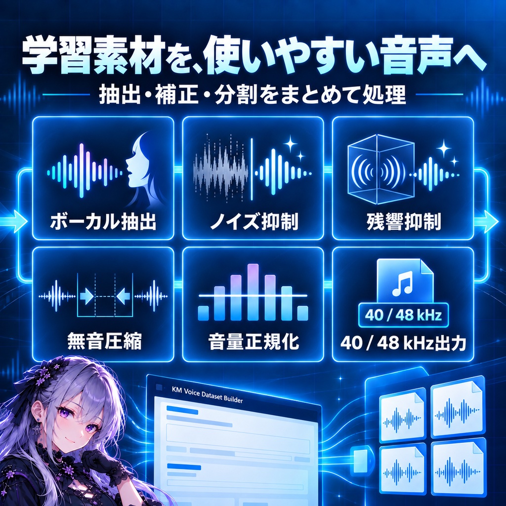 【音声学習向け】KM Voice Dataset Builder|音声・動画から学習用データセットをかんたん作成【ボーカル抽出・ノイズ除去】