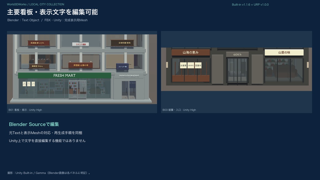 World3DWorks 日本の地方都市 建物セット Vol.1 / Japanese Local City Building Set Vol.1【Blender / Unity Built-in + URP / FBX】