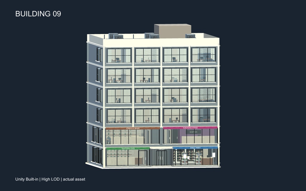 World3DWorks 日本の地方都市 建物セット Vol.2 / Japanese Local City Building Set Vol.2【Blender / Unity Built-in + URP / FBX】