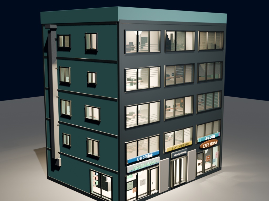 World3DWorks 日本の地方都市 お試しサンプル建物 A / Japanese Local City Sample Building A【Blender / FBX / Unity Built-in・URP】