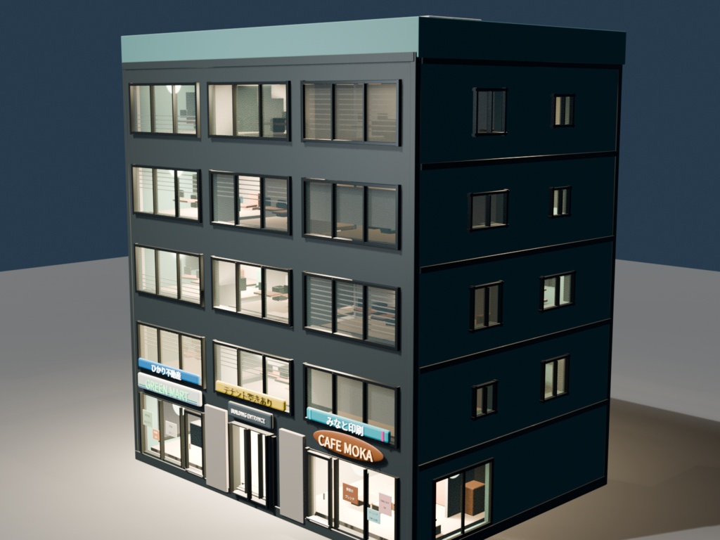 World3DWorks 日本の地方都市 お試しサンプル建物 A / Japanese Local City Sample Building A【Blender / FBX / Unity Built-in・URP】