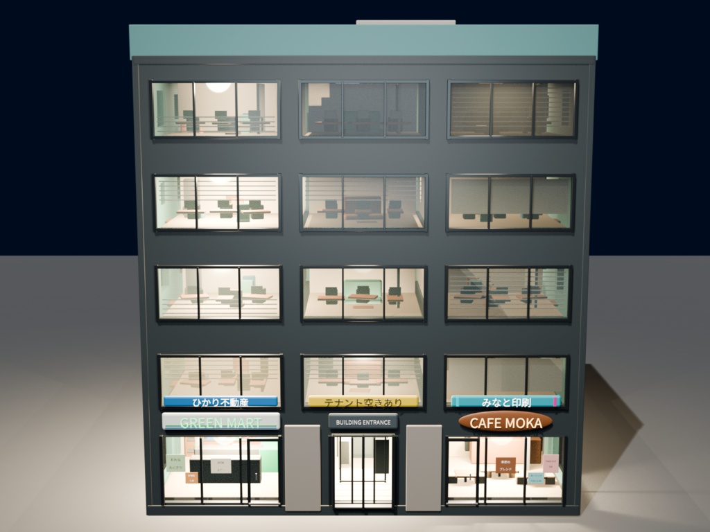 World3DWorks 日本の地方都市 お試しサンプル建物 A / Japanese Local City Sample Building A【Blender / FBX / Unity Built-in・URP】
