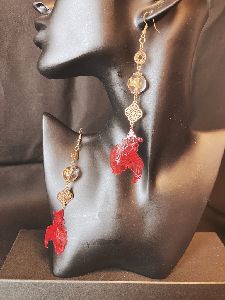 妖古耳飾り【呪符玉妖金魚】