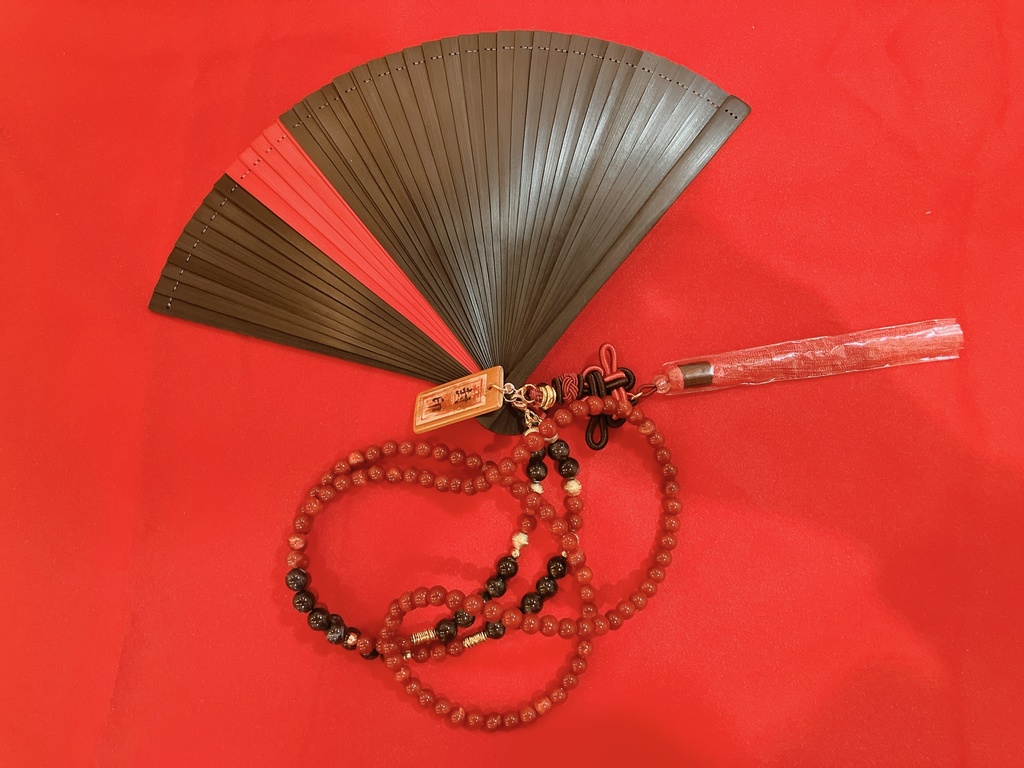 妖古呪符札肩がけストラップ付き扇子