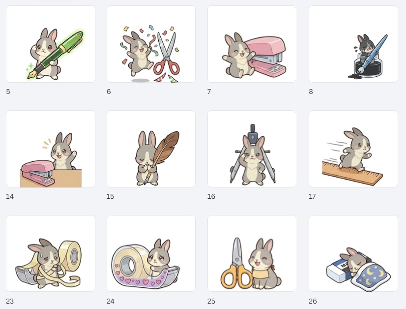 うさぎの文房具じかん|ハチワレうさぎのデジタルアイコンセット