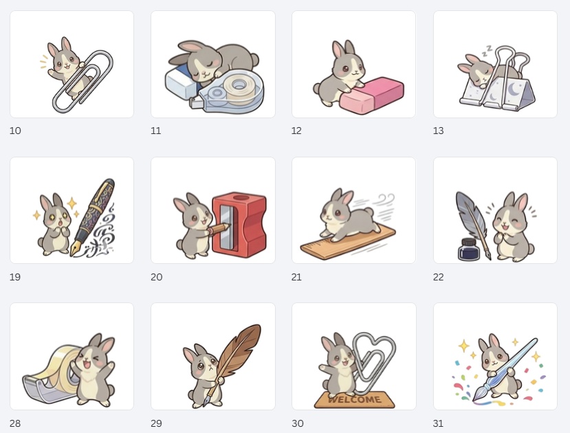 うさぎの文房具じかん|ハチワレうさぎのデジタルアイコンセット