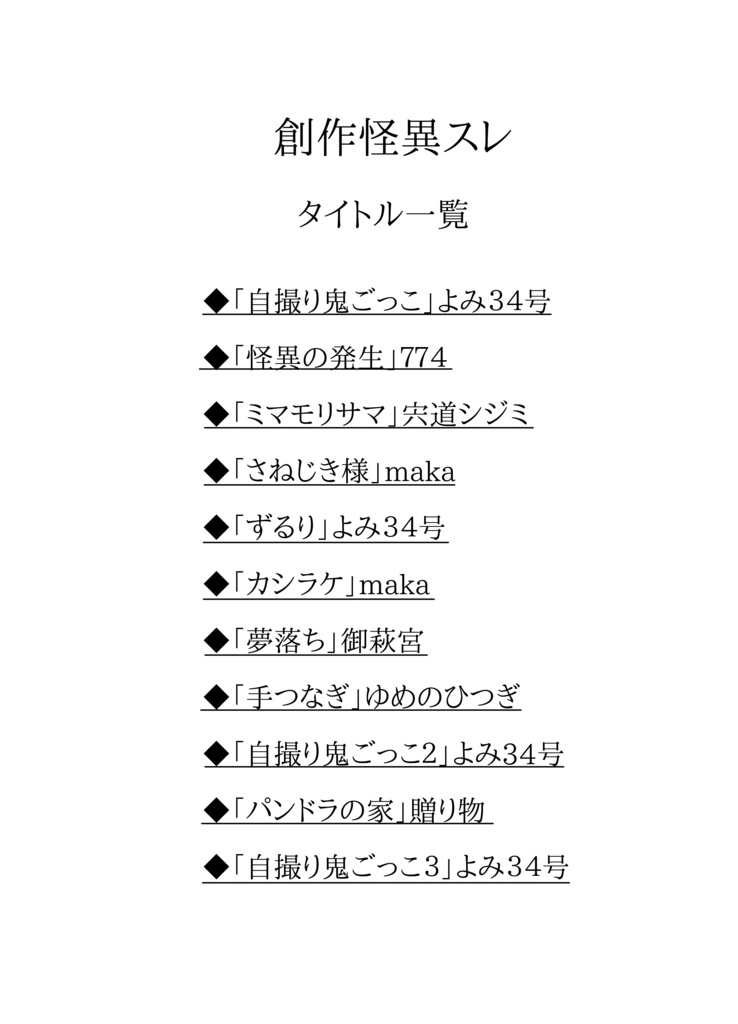 創作怪異合同誌「名無しに代わりまして」