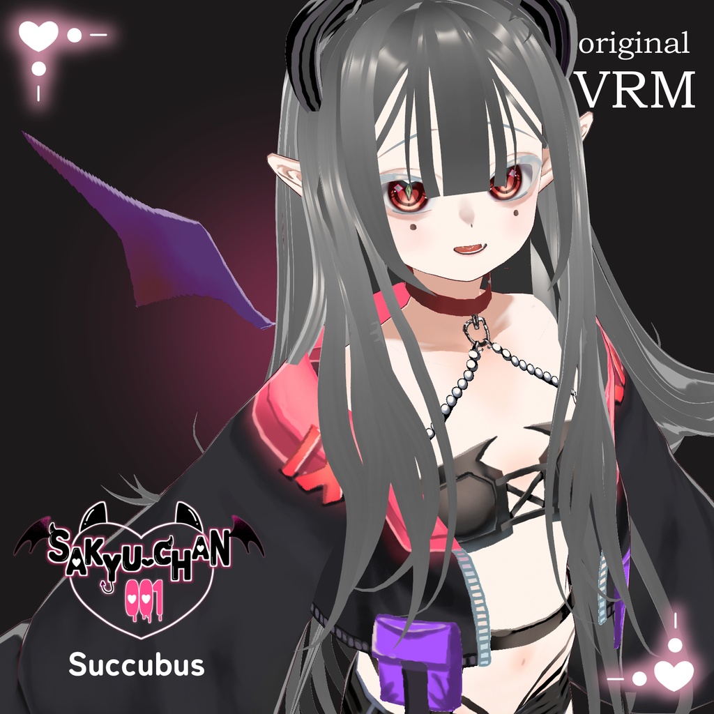 【VRoid・VRM】サキュバス少女「サキュちゃん001」オリジナル3Dモデル