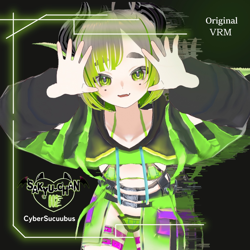 【VRoid・VRM】サイバー×サキュバス「サキュちゃん002」オリジナル3Dモデル