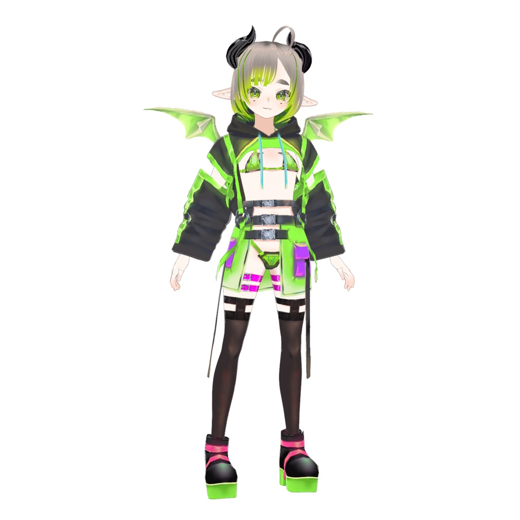 【VRoid・VRM】サイバー×サキュバス「サキュちゃん002」オリジナル3Dモデル - てゃまもと屋 - 2/12