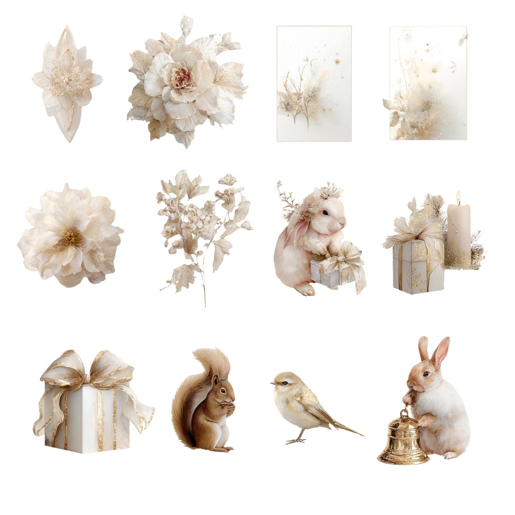 ゴールドのクリスマス素材|水彩・透過PNG・エレガントデザイン