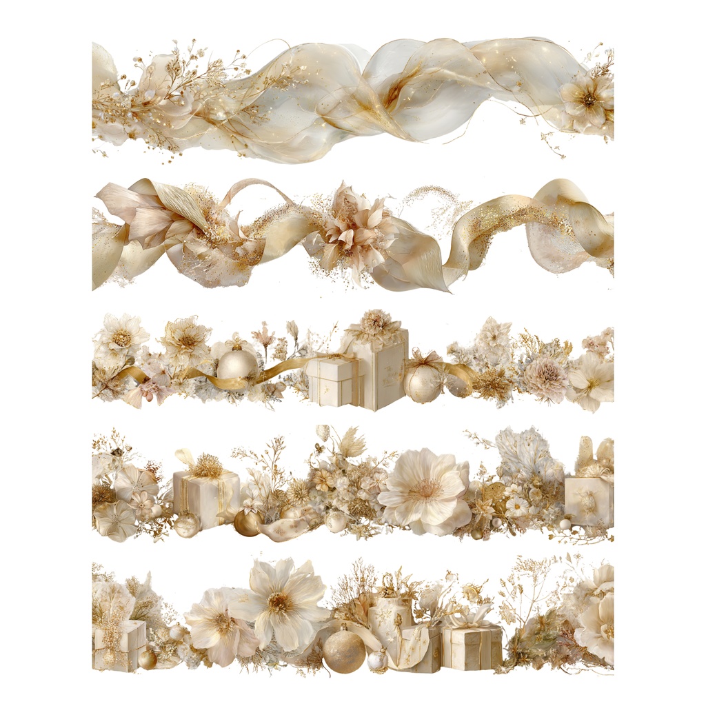 ゴールドのクリスマス素材|水彩・透過PNG・エレガントデザイン