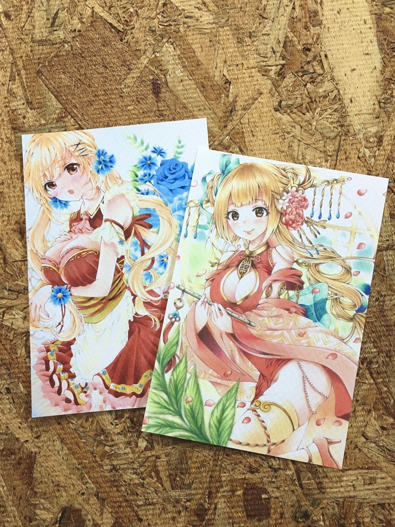 普通郵便発送 印刷 手描きオリジナルイラスト 印刷ポストカードサイズ2枚セット Tentekomaiのおうち Booth