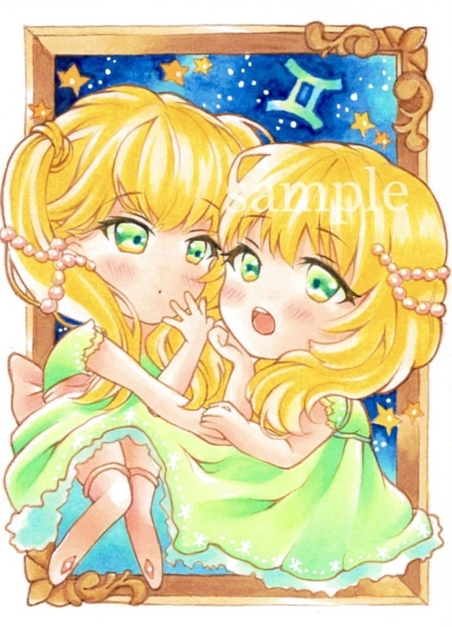 【原画】12星座ATC*オリジナル手描きイラスト*ふたご座Gemini*コピック創作*アナログ絵