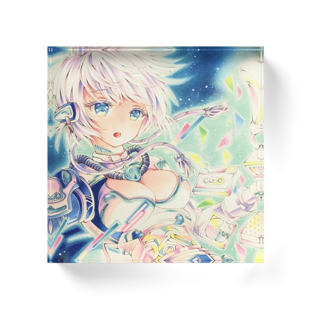 アクリルブロック*オリジナルアナログ手描きイラスト『古き日を想う』100mm×100mm