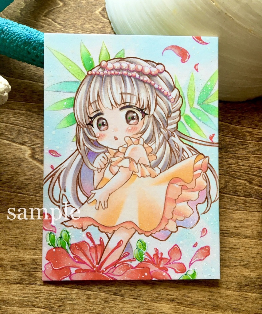  【ATCミニ原画】オリジナル手描きイラスト＊『mini poinciana』(64mm×89mm)＊アナログ＊コピック＊