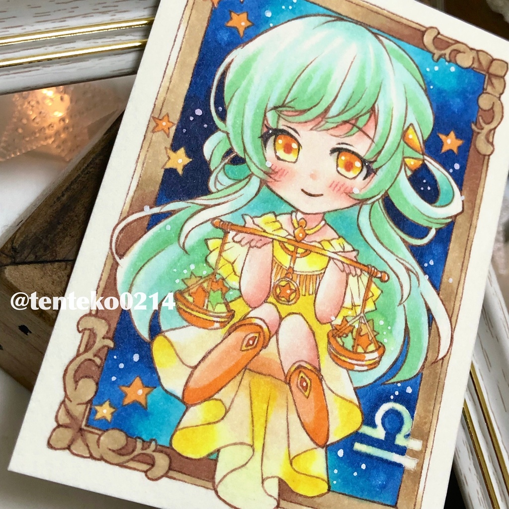 【原画】12星座ATC (64mm×89mm)*オリジナル手描きイラスト*天秤座Libra*コピック創作*アナログ絵