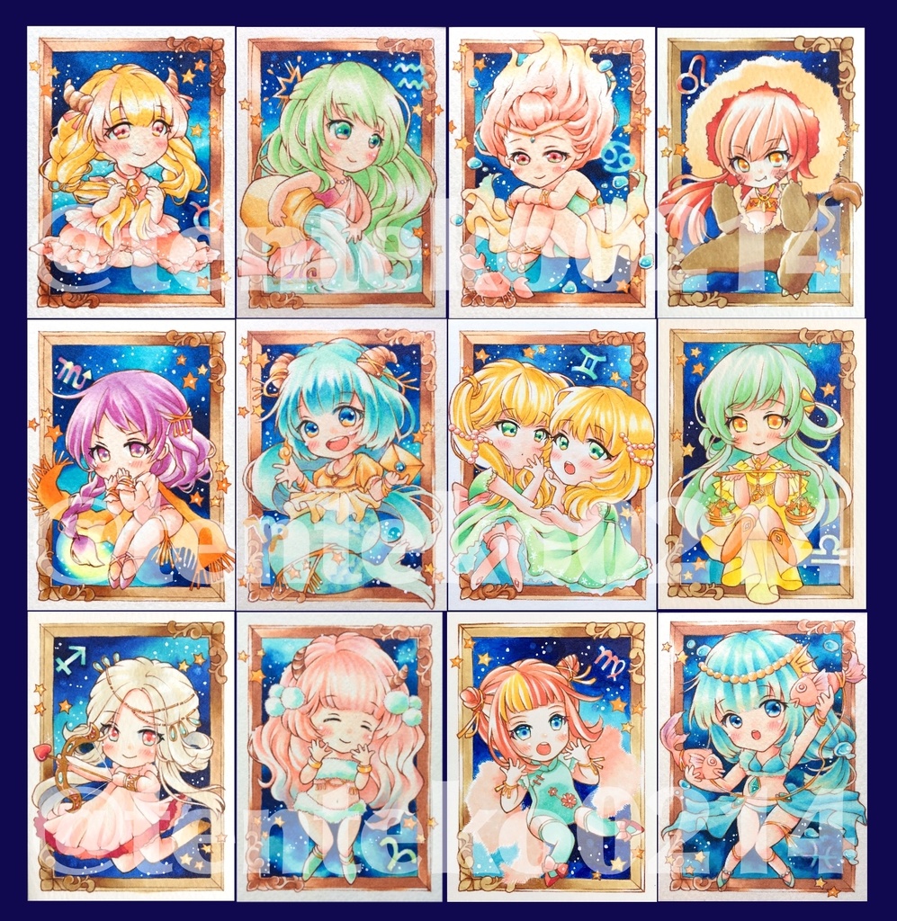 【原画】12星座ATC (64mm×89mm)*オリジナル手描きイラスト*天秤座Libra*コピック創作*アナログ絵