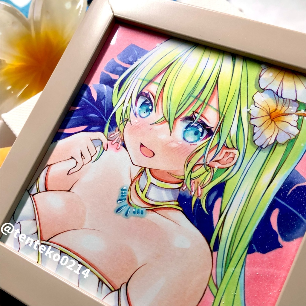 【簡易額装ミニ原画】『rétro』 原画サイズ(90mm×90mm) *コピック創作*オリジナル*アナログ絵