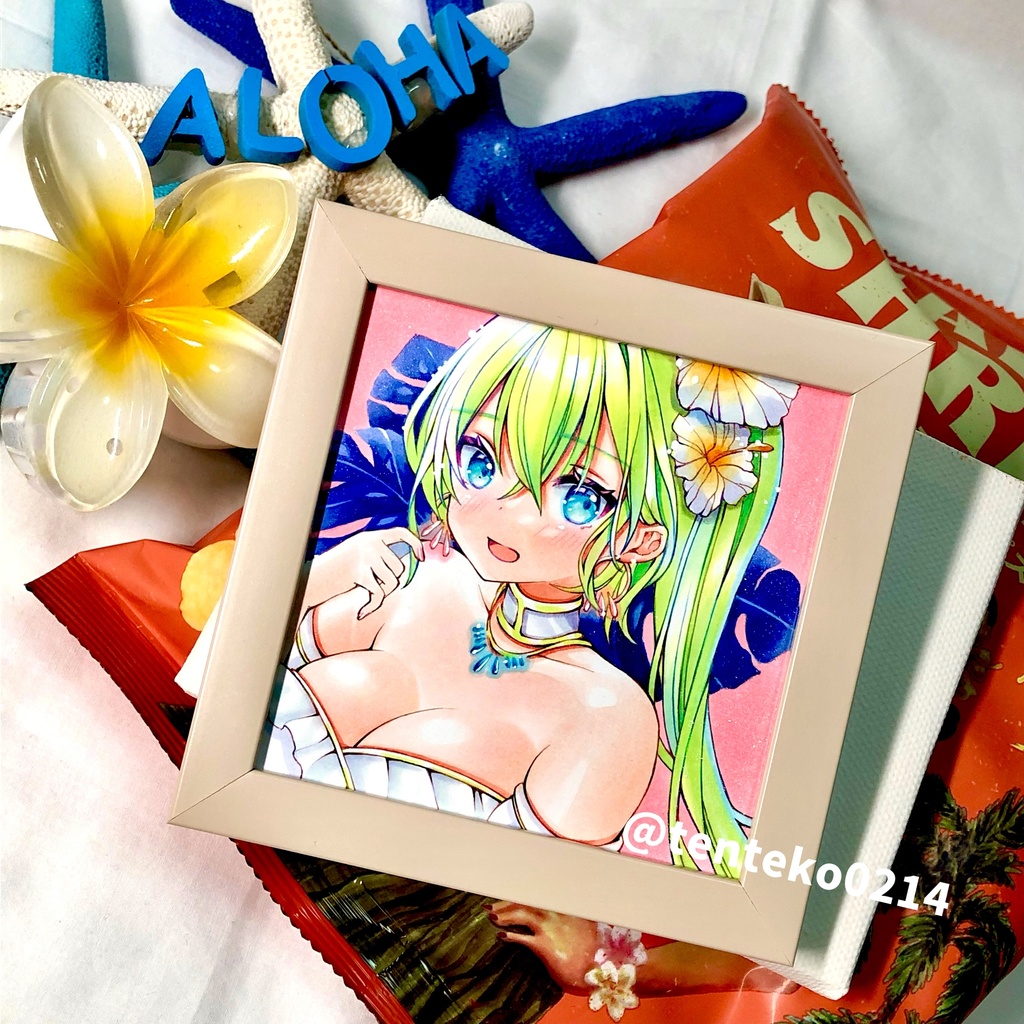 【簡易額装ミニ原画】『rétro』 原画サイズ(90mm×90mm) *コピック創作*オリジナル*アナログ絵
