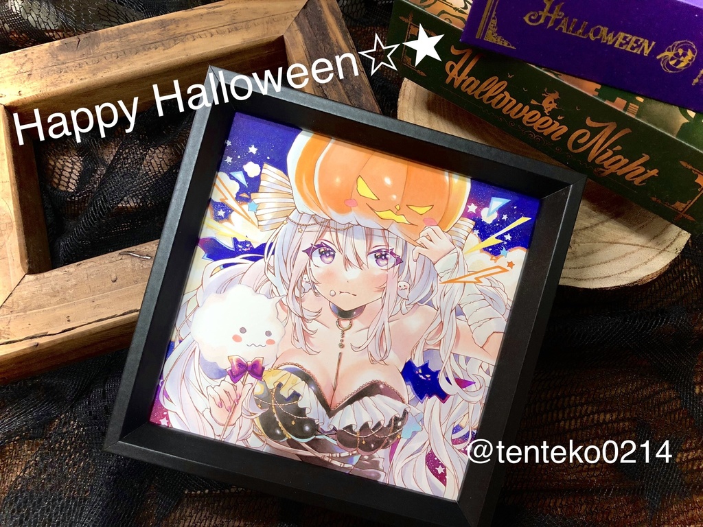 【額装原画】『はろうぃんナイト☆★』 原画サイズ(140mm×140mm) *コピック創作*オリジナル*アナログ絵