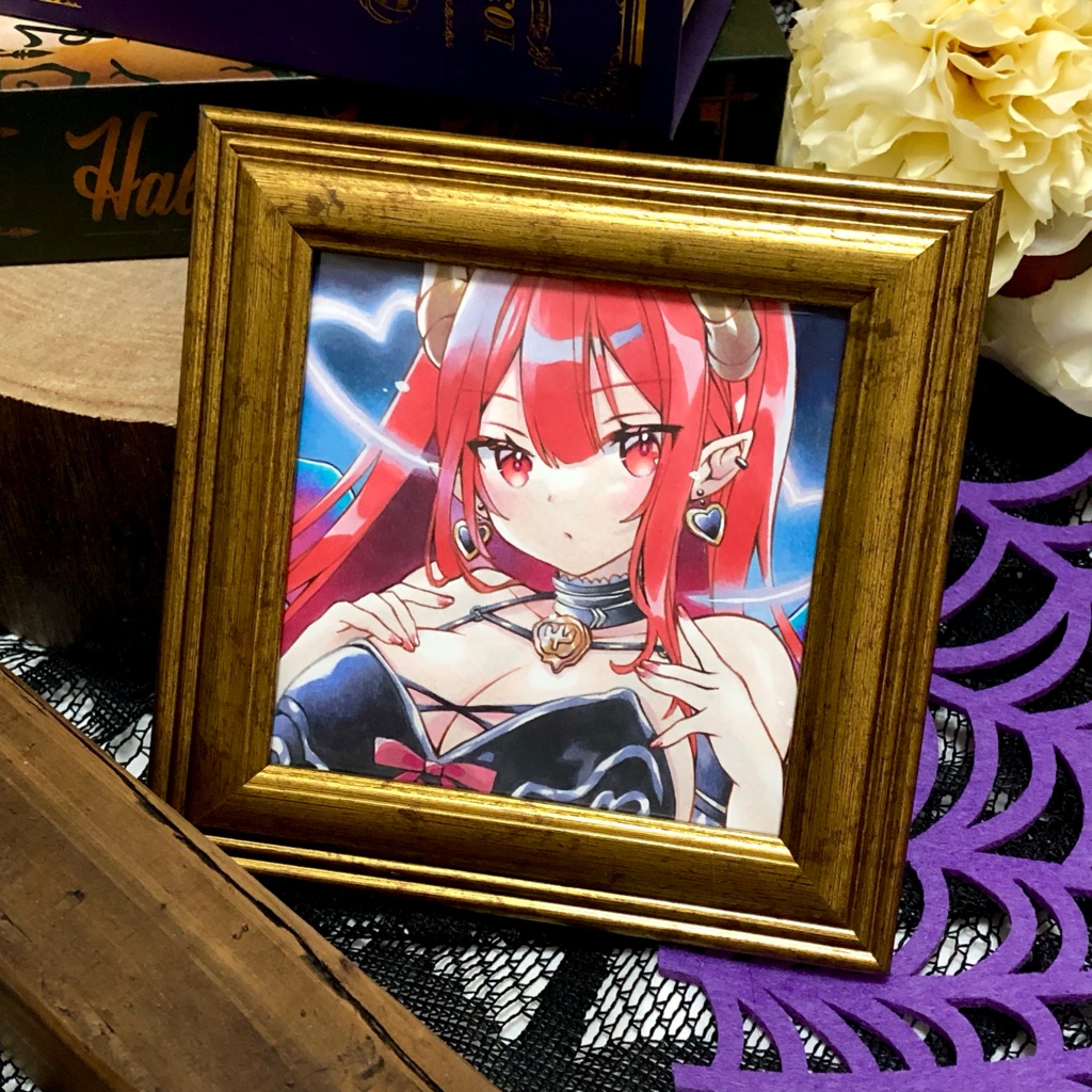 【簡易額装ミニ原画】『Red Spinel』 原画サイズ(90mm×90mm) *コピック創作*オリジナル*アナログ絵