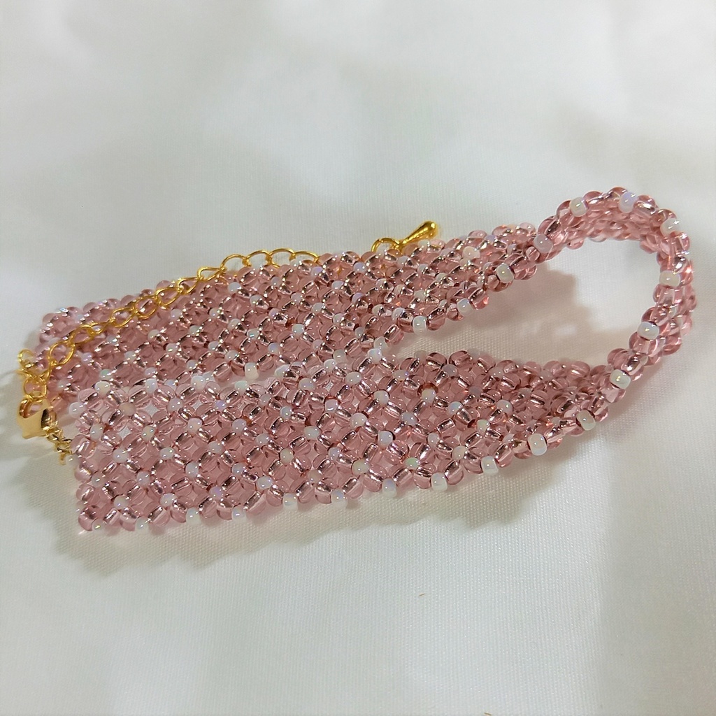 ビーズベルトブレスレット 桃