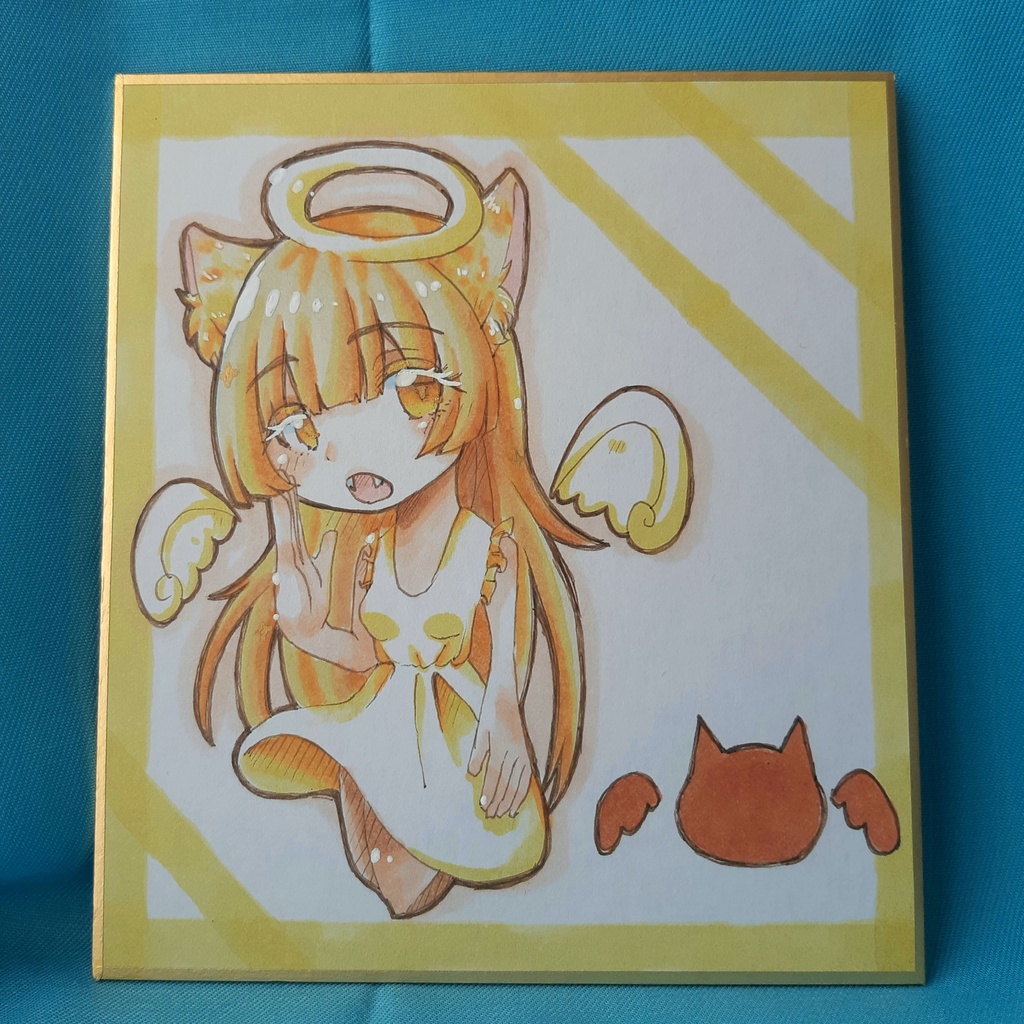 ミニ色紙原画「オリジナル猫天使」