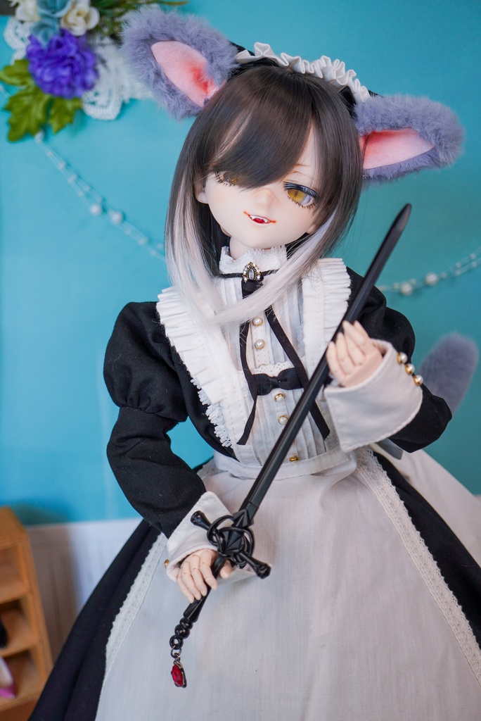 カスタムヘッド 『DDH-07』 SW肌 レジン盛り+カボションアイ2種+舌パーツ+ケモ耳しっぽパーツ