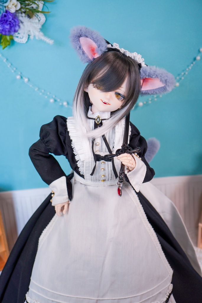 カスタムヘッド 『DDH-07』 SW肌 レジン盛り+カボションアイ2種+舌パーツ+ケモ耳しっぽパーツ