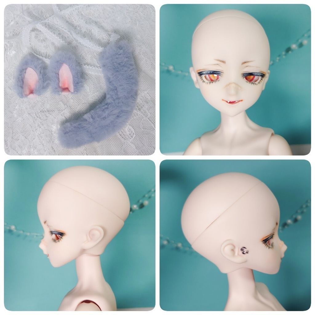 カスタムヘッド 『DDH-07』 SW肌 レジン盛り+カボションアイ2種+舌パーツ+ケモ耳しっぽパーツ