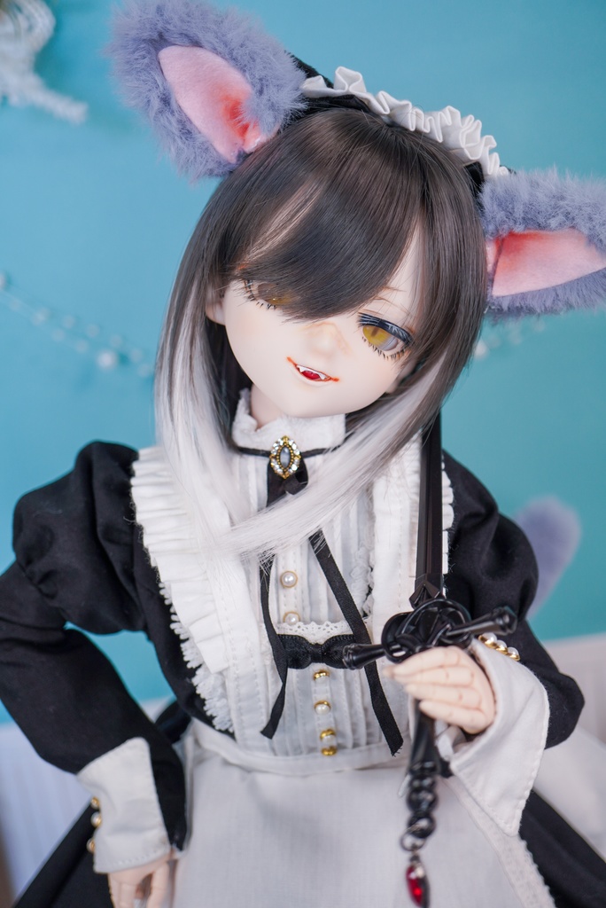 カスタムヘッド 『DDH-07』 SW肌 レジン盛り+カボションアイ2種+舌パーツ+ケモ耳しっぽパーツ